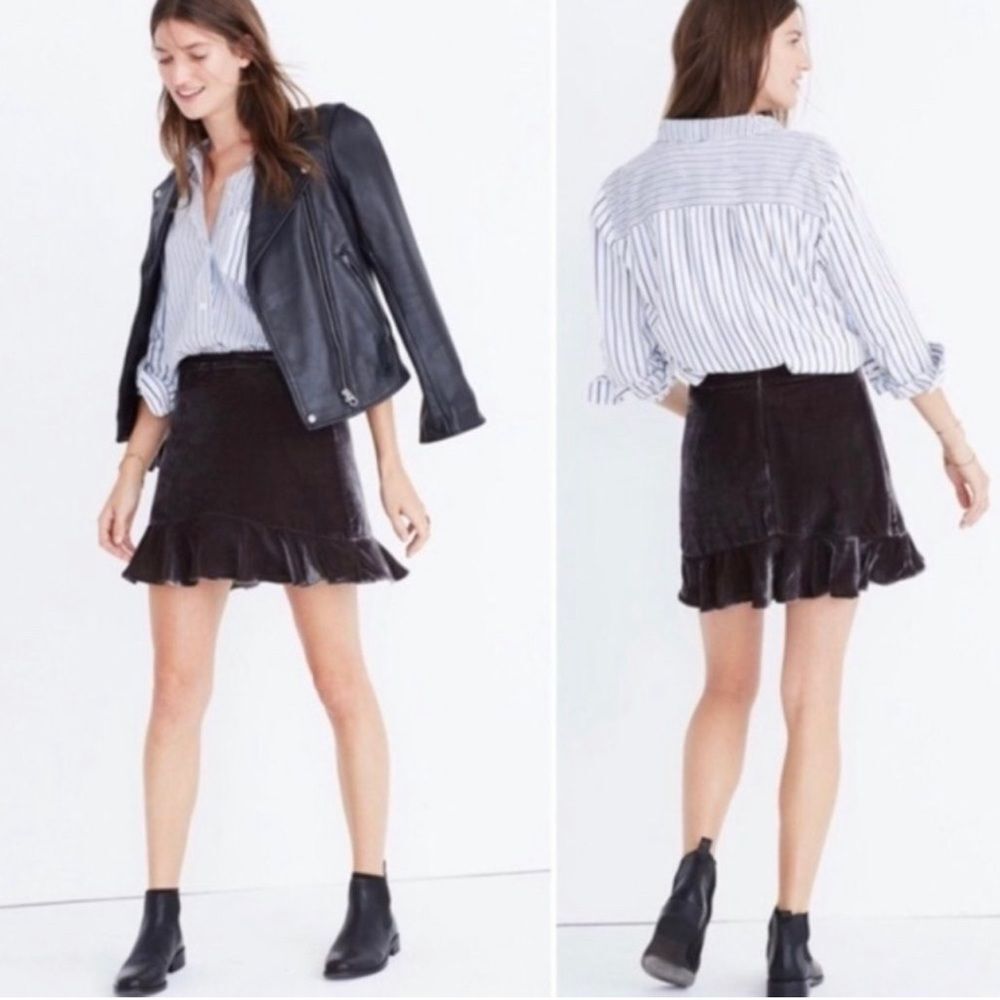 Madewell Crushed Velvet Ruffle-Edge Boho Mini Skirt Taupe Brown 0 - Picture 5 of 13